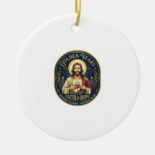Ornamento De Cerâmica Camiseta Vintage Aposentadoria de Jesus Cristã