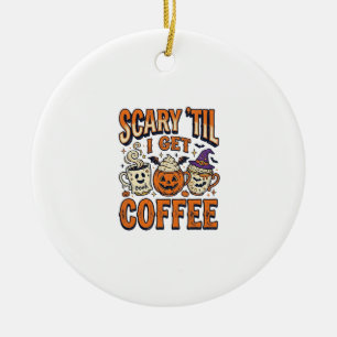Ornamento De Cerâmica Camiseta Vintage de Café no Halloween Assustador A