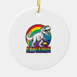 Ornamento De Cerâmica Camiseta Vintage de Dinossauro Arco-íris Allysauru