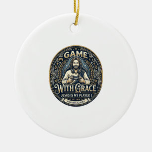 Ornamento De Cerâmica Camiseta Vintage Jesus Pickleball Gráfico Cristão_
