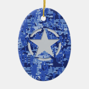 Ornamento De Cerâmica Camo azul Marinho decano de etiqueta estelar