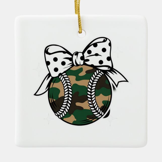 Ornamento De Cerâmica Camo Baseball com Arco de Bolinhas (Frente)