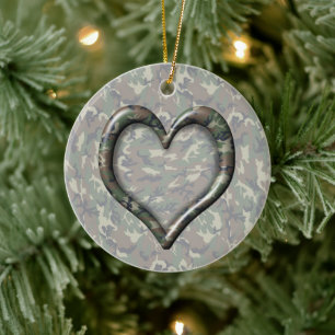 Ornamento De Cerâmica Camouflage Woodland Forest Heart em Camo