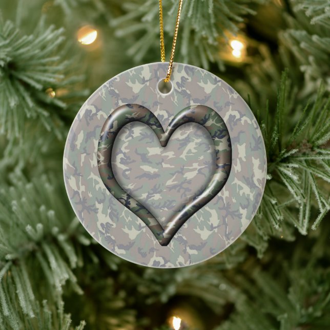 Ornamento De Cerâmica Camouflage Woodland Forest Heart em Camo (Árvore)