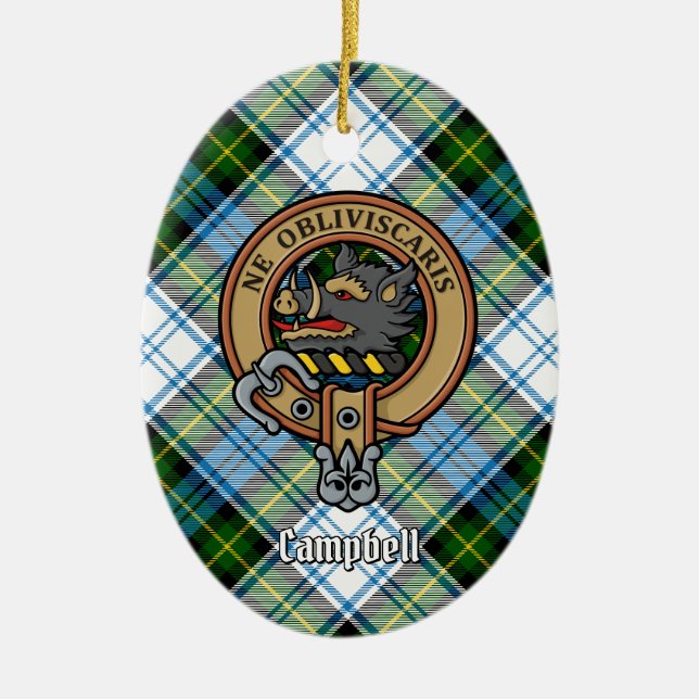 Ornamento De Cerâmica Campbell Crest over Dress Tartan (Frente)