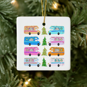Ornamento De Cerâmica Camper de Natal bonito Vintage Motorhome RV Xmas