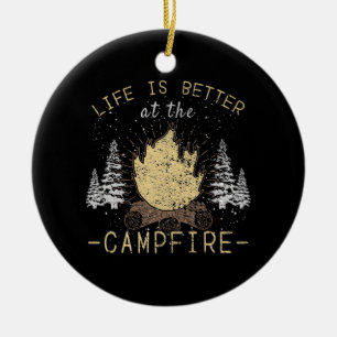 Ornamento De Cerâmica Campfire - A Vida É Melhor Pelo Fogo