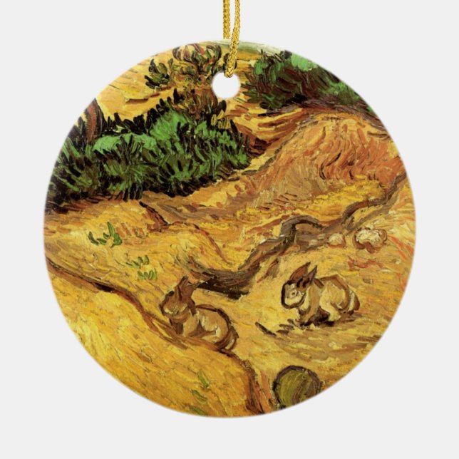 Ornamento De Cerâmica Campo com dois coelhos por Vincent van Gogh (Frente)