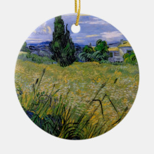 Ornamento De Cerâmica Campo de Trigo Verde com Cipreste por Vincent van
