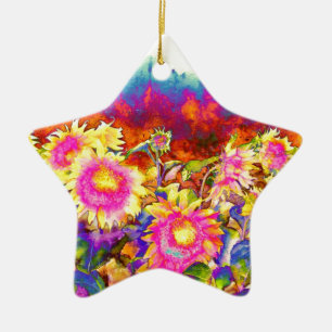 Ornamento De Cerâmica Campos de girassol