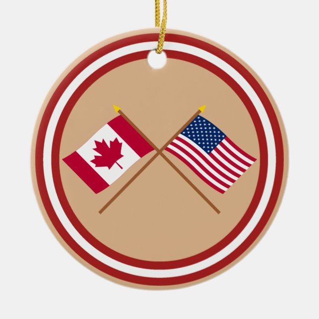 Ornamento De Cerâmica Canadá e bandeiras cruzadas os Estados Unidos (Frente)