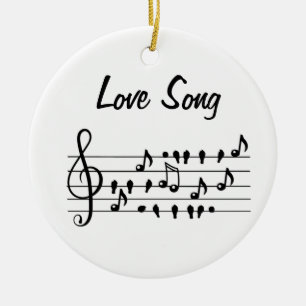 Ornamento De Cerâmica Canção de Amor Notas de Pássaro Arte Preto Branco