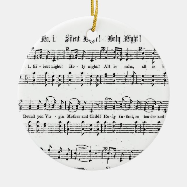 ORNAMENTO DE CERÂMICA CANÇÃO SANTAMENTE DO NATAL DA PARTITURA DA NOITE (Frente)