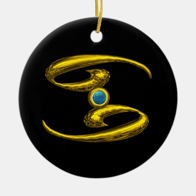 Ornamento De Cerâmica CANCER ZODIAC ANIVERSÁRIO JEWEL Azul Opale Dourado (Frente)