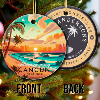 Ornamento De Cerâmica Cancún México Palm Tree Viagens vintage Souvenir