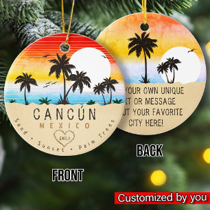 Ornamento De Cerâmica Cancún México Retro Sunset Palm tree Souvenirs 60s