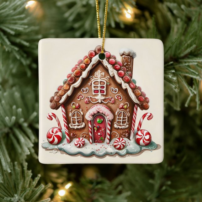 Ornamento De Cerâmica Candy Cane e Gumdrop Delight Gingercake House (Árvore)
