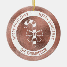 Ornamento De Cerâmica Candy Cane - Folha Rosa Dourada Faux (Folha Não Re