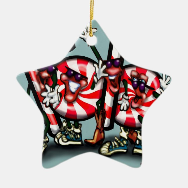Ornamento De Cerâmica Candy Cane Gang (Frente)