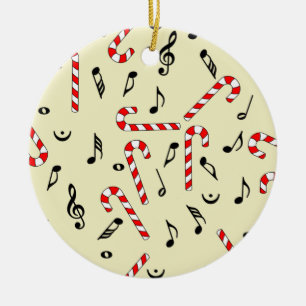 Ornamento De Cerâmica Candy Cane Music Notes