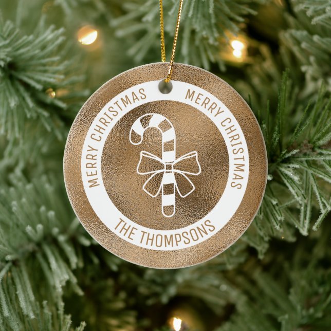 Ornamento De Cerâmica Candy Cane - Ouro Faux Foil Look (Não Foil Real) (Árvore)