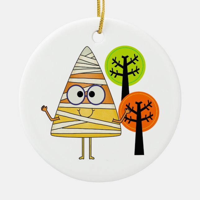 Ornamento De Cerâmica Candy Corn Mummy Halloween (Frente)