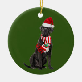 Ornamento De Cerâmica Cane Corso Com O Natal Do Chapéu
