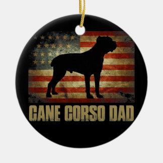 Ornamento De Cerâmica Cane Corso Pai Vintage American Flag Patriotic