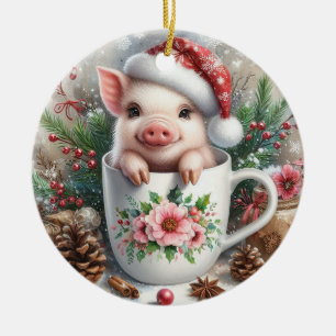 Ornamento De Cerâmica Caneca de Natal Porco