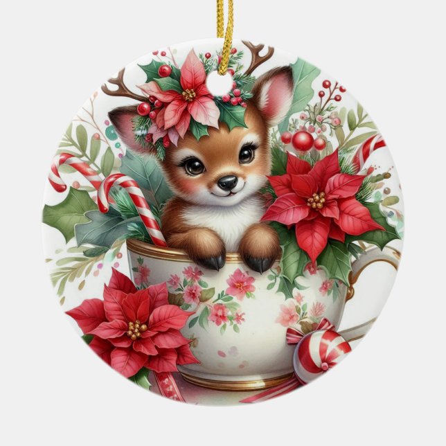 Ornamento De Cerâmica Caneca de Natal Rena 6 (Frente)