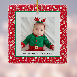 Ornamento De Cerâmica Canes de Pimenta Vermelha de 1 rua de Natal do beb