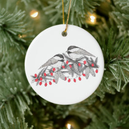 Ornamento De Cerâmica Caneta de Maine Chickadee e Feriado de Natal com T
