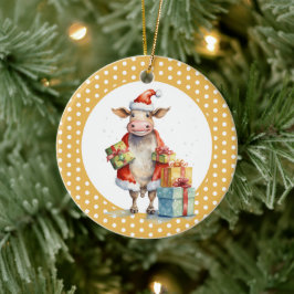 Ornamento De Cerâmica Caneta de Vaca de Natal