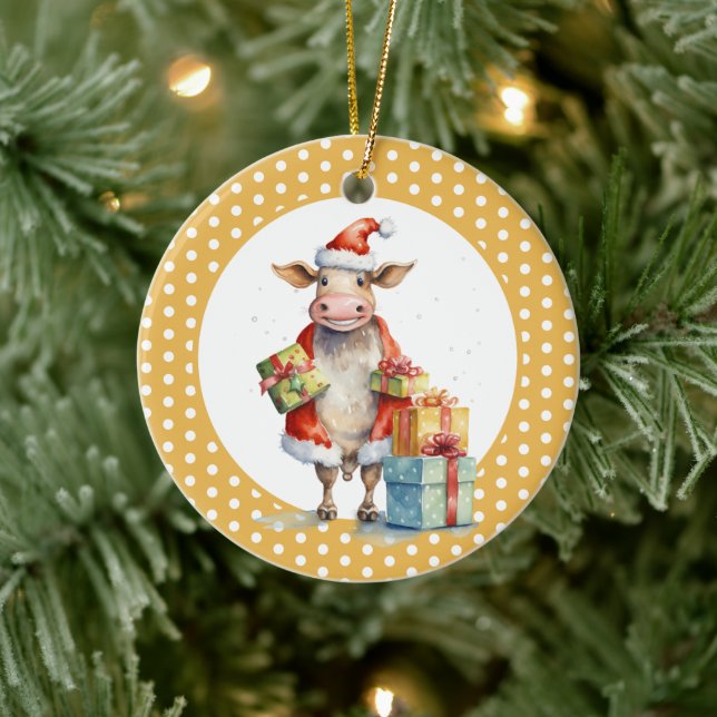 Ornamento De Cerâmica Caneta de Vaca de Natal (Árvore)