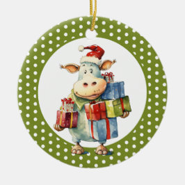 Ornamento De Cerâmica Caneta de Vaca de Natal