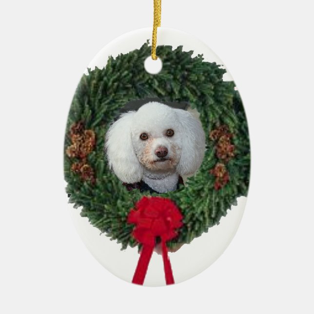 Ornamento De Cerâmica Caniche do Natal (Frente)