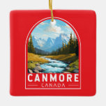 Ornamento De Cerâmica Canmore Canada Viagem Art Vintage<br><div class="desc">Canmore retro vetor viagem design. Canmore é uma cidade nas Montanhas Rochosas de Alberta,  a oeste de Calgary. É conhecido por cimeiras ruins como as Três Irmãs e o Pico Ha Ling.</div>