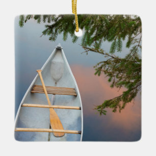 Ornamento De Cerâmica Canoa no lago ao pôr do sol, Canadá