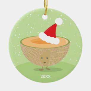 Ornamento De Cerâmica Cantaloupe Santa Hat Ano Comida Natal