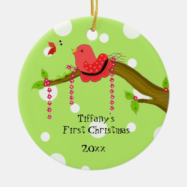 Ornamento De Cerâmica Cantorzinho Primeiro Natal da Bebê (Frente)