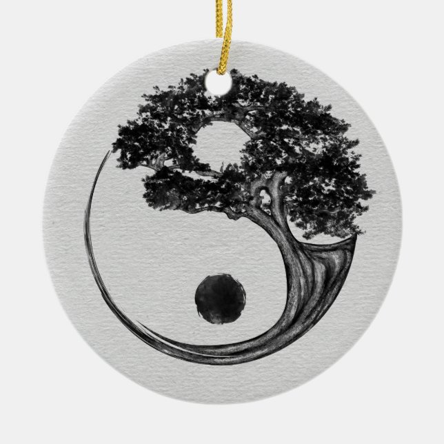 Ornamento De Cerâmica Canvas Yin Yang Tree (Frente)
