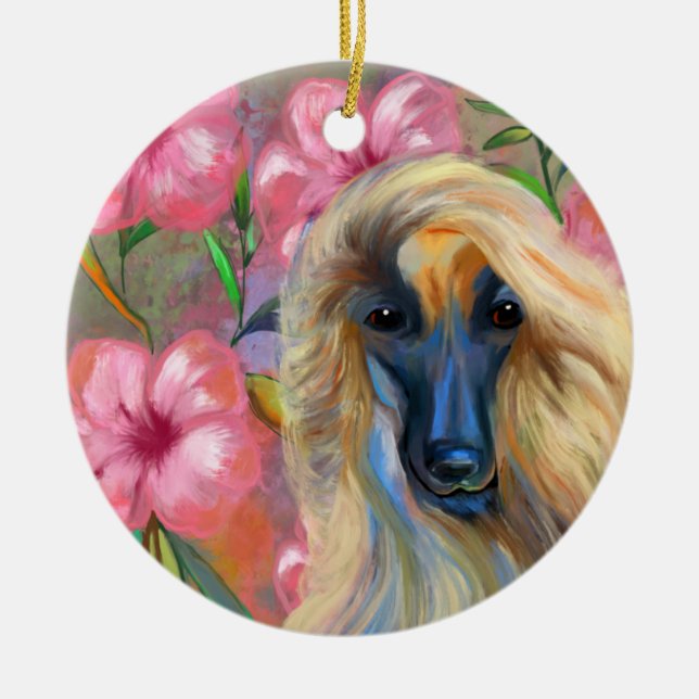 Ornamento De Cerâmica Cão Afegão    (Frente)