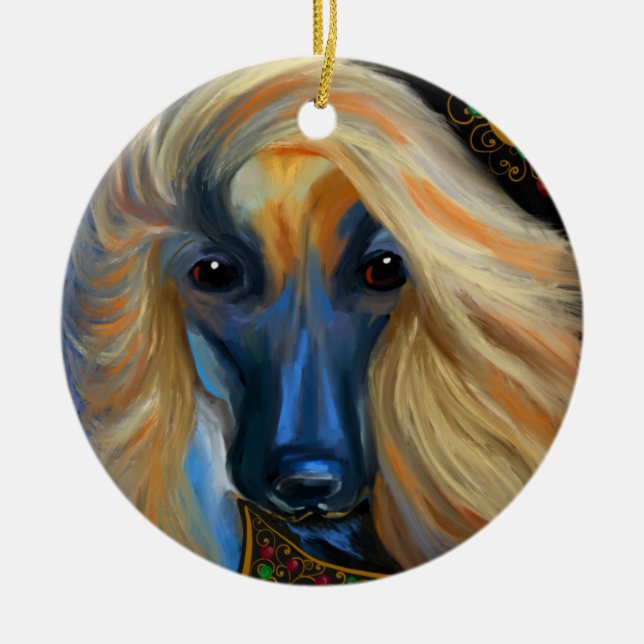 Ornamento De Cerâmica Cão Afegão     (Frente)