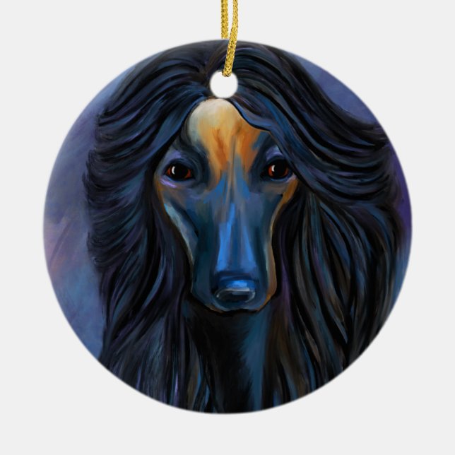 Ornamento De Cerâmica Cão Afegão   (Frente)