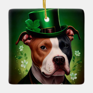 Ornamento De Cerâmica Cão American Staffordshire no Dia de São Patrício