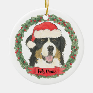 Ornamento De Cerâmica Cão Bernês de Natal Personalizado