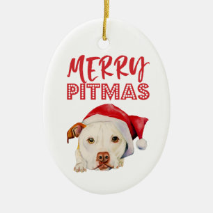 Ornamento De Cerâmica Cão bonito alegre de Terrier de pitbull do papai