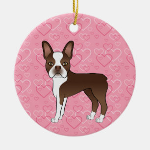 Ornamento De Cerâmica Cão Boston Terrier Marrom no Memorial de Animais d