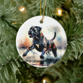 Ornamento De Cerâmica Cão Cane Corso em aquarela