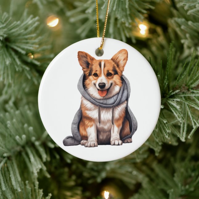 Ornamento De Cerâmica Cão Cardigan Welsh Corgi Personalizado (Árvore)